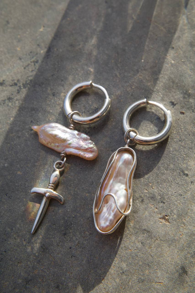 Earrings "Rose Pearl Sword"