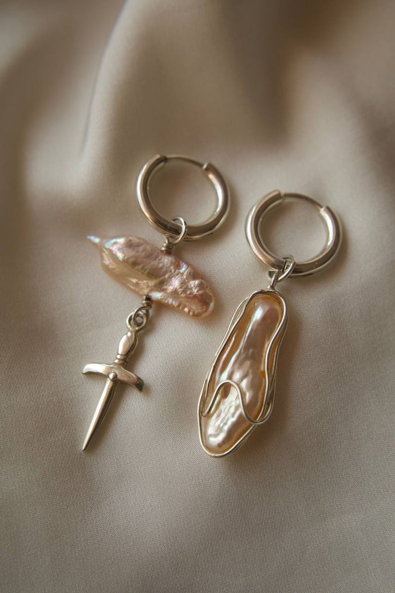 Earrings "Rose Pearl Sword"